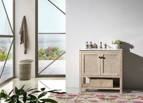 Image of 36" Solid Wood Sink Vanity with Marble top - No faucet