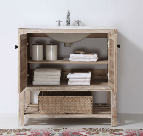 Image of 36" Solid Wood Sink Vanity with Marble top - No faucet