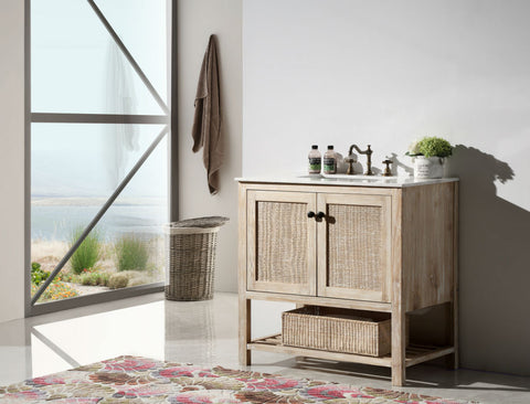 Image of 36" Solid Wood Sink Vanity with Marble top - No faucet