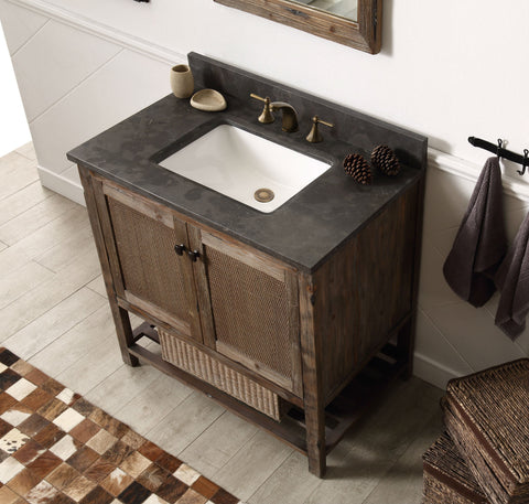 Image of 36" Solid Wood Sink Vanity with Moon stone top - No faucet