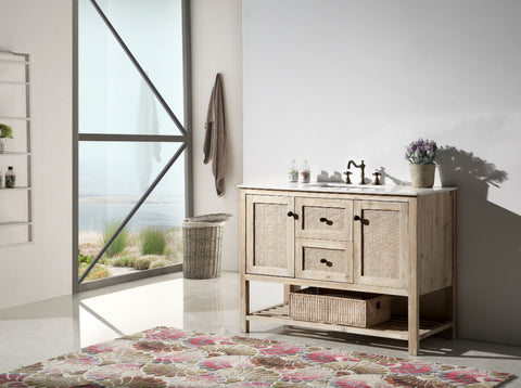 Image of 48" Solid Wood Sink Vanity with Marble top - No faucet