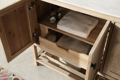 Image of 60" Solid Wood Sink Vanity with Marble top - No faucet