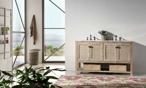 Image of 60" Solid Wood Sink Vanity with Marble top - No faucet