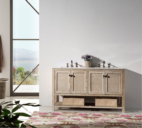 Image of 60" Solid Wood Sink Vanity with Marble top - No faucet