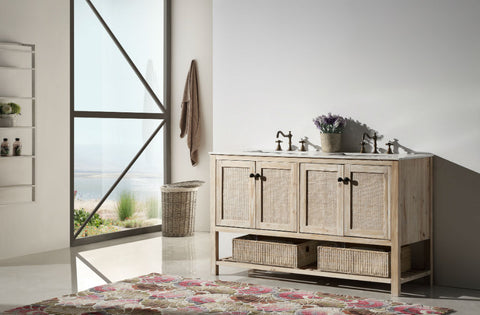 Image of 60" Solid Wood Sink Vanity with Marble top - No faucet