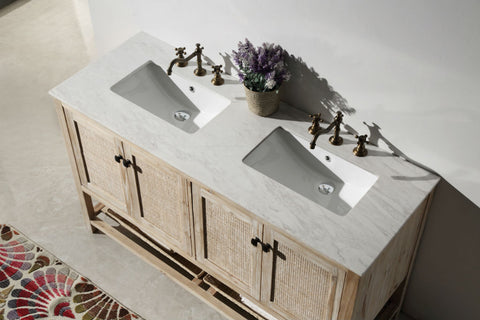 Image of 60" Solid Wood Sink Vanity with Marble top - No faucet