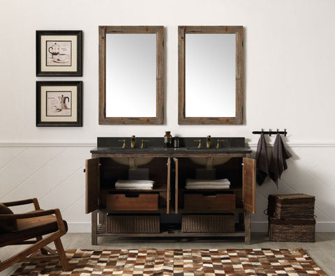 Image of 60" Solid Wood Sink Vanity with Moon stone top - No faucet