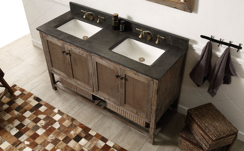 Image of 60" Solid Wood Sink Vanity with Moon stone top - No faucet