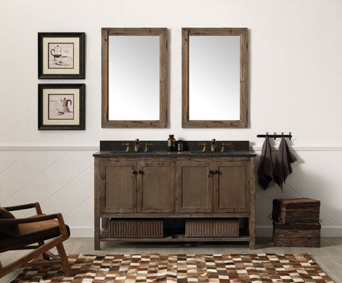 Image of 60" Solid Wood Sink Vanity with Moon stone top - No faucet