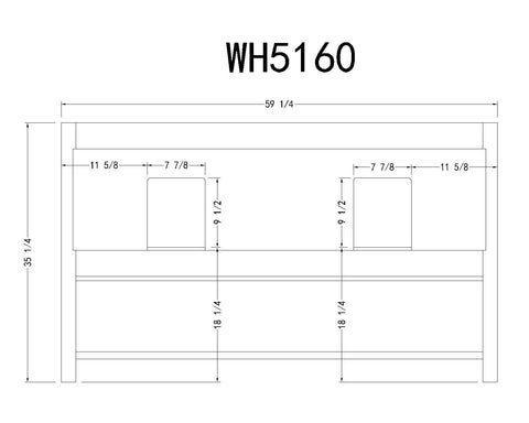 Image of 60" Solid Wood Sink Vanity with Marble top - No faucet