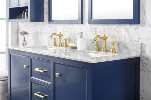 Image of 54" Blue Finish Double Sink Vanity Cabinet With Carrara White Top