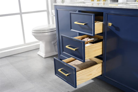 Image of 54" Blue Finish Double Sink Vanity Cabinet With Carrara White Top