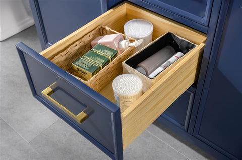 Image of 54" Blue Finish Double Sink Vanity Cabinet With Carrara White Top