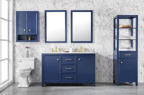 Image of 54" Blue Finish Double Sink Vanity Cabinet With Carrara White Top