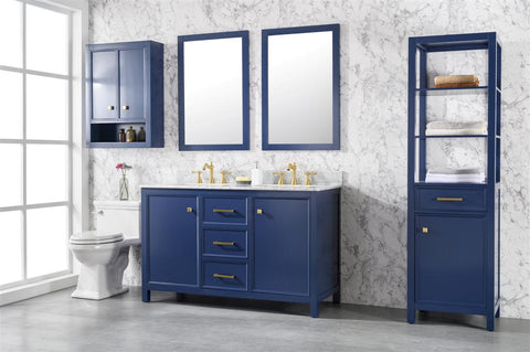 Image of 54" Blue Finish Double Sink Vanity Cabinet With Carrara White Top