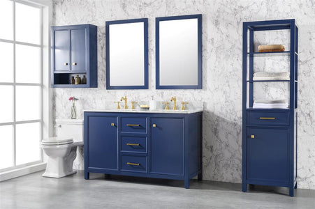 54" Blue Finish Double Sink Vanity Cabinet With Carrara White Top