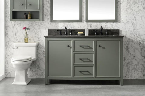 Image of 54" Pewter Green Finish Double Sink Vanity Cabinet With Blue Lime Stone Top