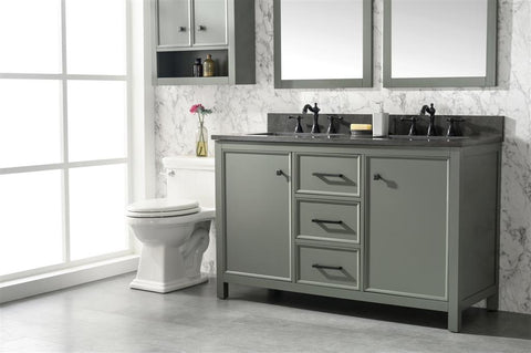 Image of 54" Pewter Green Finish Double Sink Vanity Cabinet With Blue Lime Stone Top