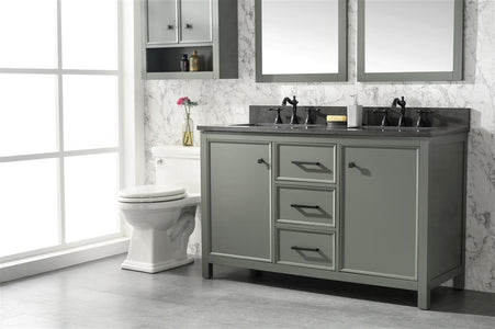 54" Pewter Green Finish Double Sink Vanity Cabinet With Blue Lime Stone Top