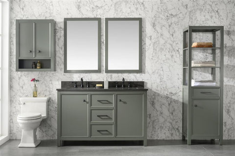 Image of 54" Pewter Green Finish Double Sink Vanity Cabinet With Blue Lime Stone Top