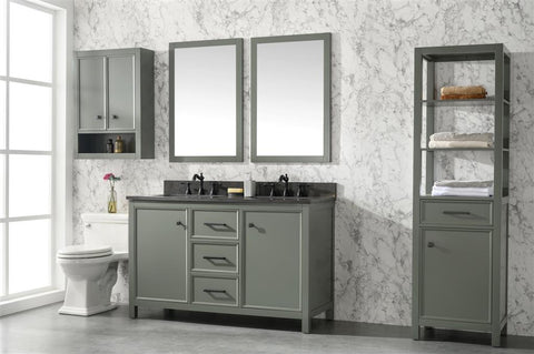 Image of 54" Pewter Green Finish Double Sink Vanity Cabinet With Blue Lime Stone Top