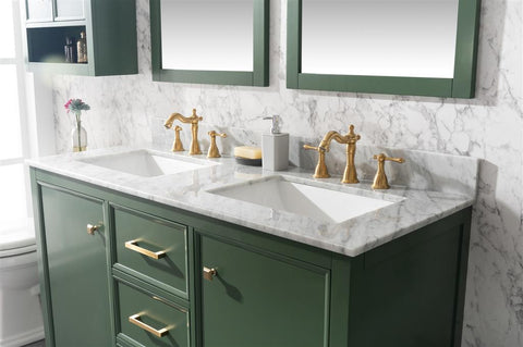 Image of 54" Vogue Green Finish Double Sink Vanity Cabinet With Carrara White Top