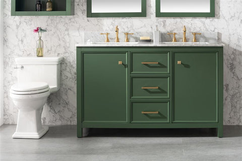 Image of 54" Vogue Green Finish Double Sink Vanity Cabinet With Carrara White Top