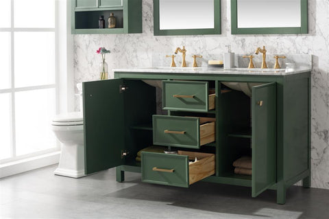 Image of 54" Vogue Green Finish Double Sink Vanity Cabinet With Carrara White Top