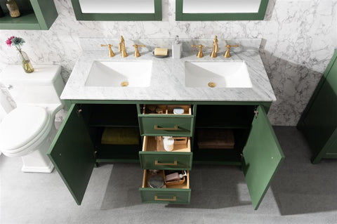 Image of 54" Vogue Green Finish Double Sink Vanity Cabinet With Carrara White Top