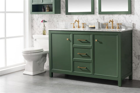 Image of 54" Vogue Green Finish Double Sink Vanity Cabinet With Carrara White Top