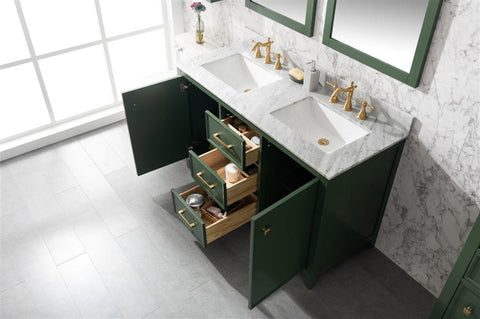 Image of 54" Vogue Green Finish Double Sink Vanity Cabinet With Carrara White Top