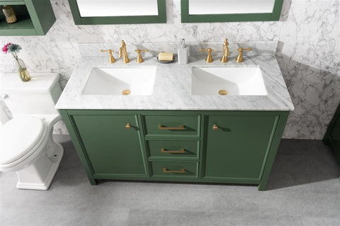 Image of 54" Vogue Green Finish Double Sink Vanity Cabinet With Carrara White Top