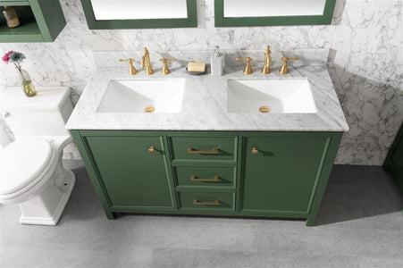 54" Vogue Green Finish Double Sink Vanity Cabinet With Carrara White Top