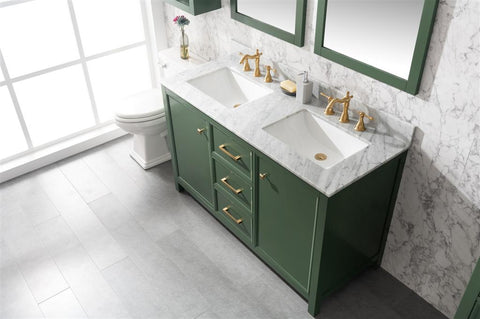 Image of 54" Vogue Green Finish Double Sink Vanity Cabinet With Carrara White Top