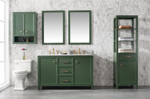 Image of 54" Vogue Green Finish Double Sink Vanity Cabinet With Carrara White Top