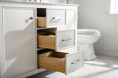 Image of 54" White Finish Double Sink Vanity Cabinet With Carrara White Top