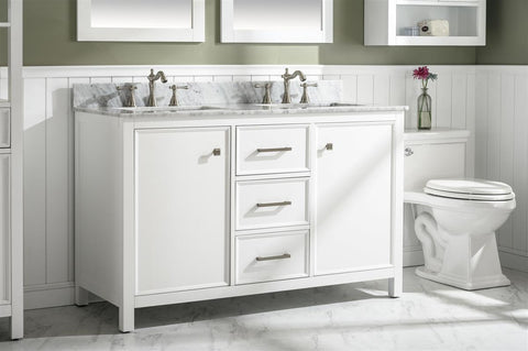 Image of 54" White Finish Double Sink Vanity Cabinet With Carrara White Top