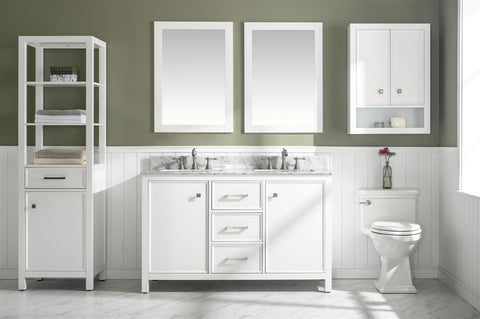 Image of 54" White Finish Double Sink Vanity Cabinet With Carrara White Top