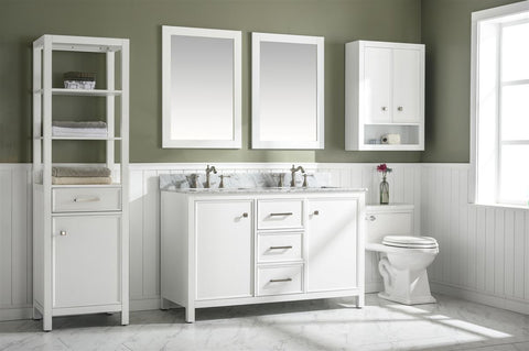 Image of 54" White Finish Double Sink Vanity Cabinet With Carrara White Top