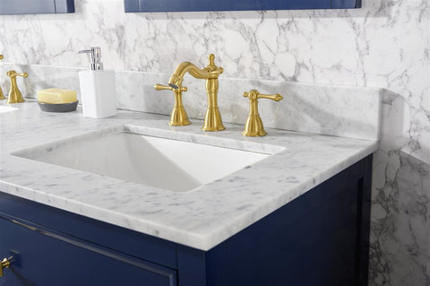 Image of 60" Blue Finish Double Sink Vanity Cabinet With Carrara White Top