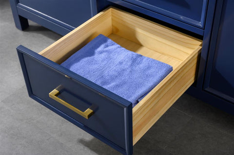 Image of 60" Blue Finish Double Sink Vanity Cabinet With Carrara White Top