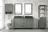 60" Pewter Green Finish Double Sink Vanity Cabinet With Blue Lime Stone Top