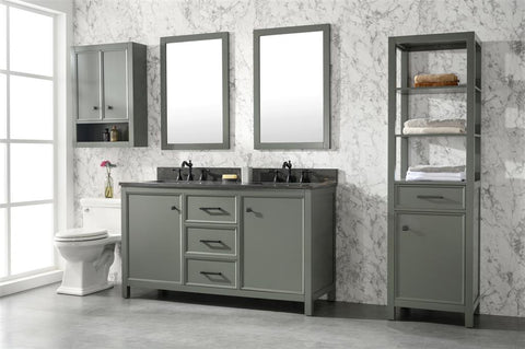 Image of 60" Pewter Green Finish Double Sink Vanity Cabinet With Blue Lime Stone Top