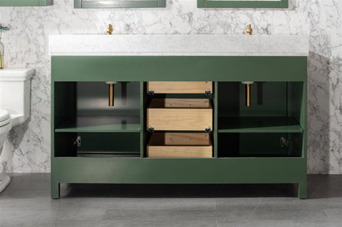 Image of 60" Vogue Green Finish Double Sink Vanity Cabinet With Carrara White Top