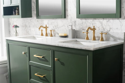 Image of 60" Vogue Green Finish Double Sink Vanity Cabinet With Carrara White Top