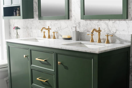 60" Vogue Green Finish Double Sink Vanity Cabinet With Carrara White Top