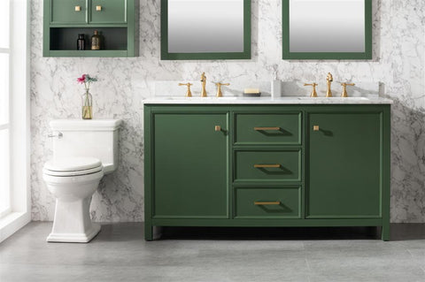 Image of 60" Vogue Green Finish Double Sink Vanity Cabinet With Carrara White Top