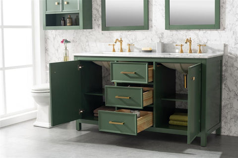 Image of 60" Vogue Green Finish Double Sink Vanity Cabinet With Carrara White Top