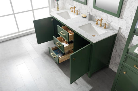 Image of 60" Vogue Green Finish Double Sink Vanity Cabinet With Carrara White Top