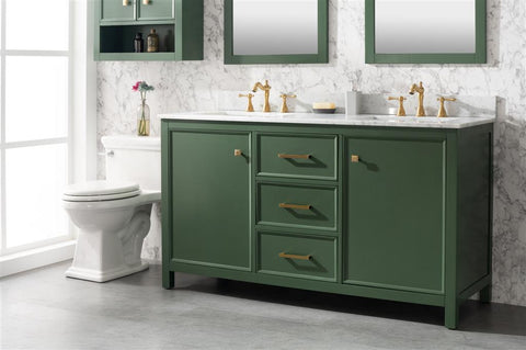 Image of 60" Vogue Green Finish Double Sink Vanity Cabinet With Carrara White Top